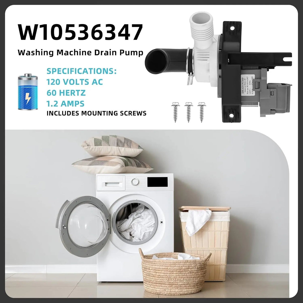 XPARTCO W10536347 Washer Drain Pump Parts-O-Matic