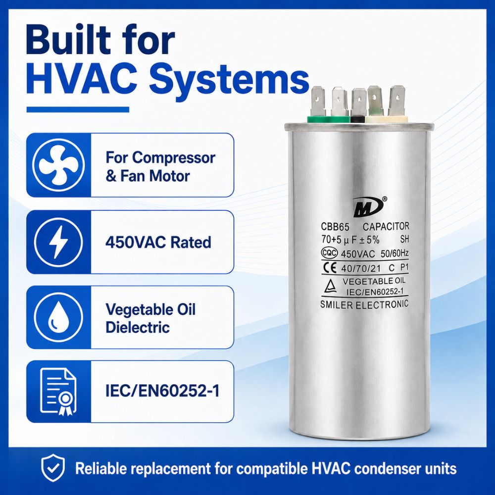 XPDC70X5-450R HVAC ROUND DUAL RUN CAPACITOR | 70+5 MFD 450 Volts Parts-O-Matic