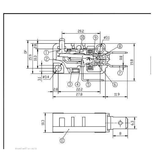 EXP480 Microwave Door Switch (NC - NO) Normally Closed / Open Parts-O-Matic