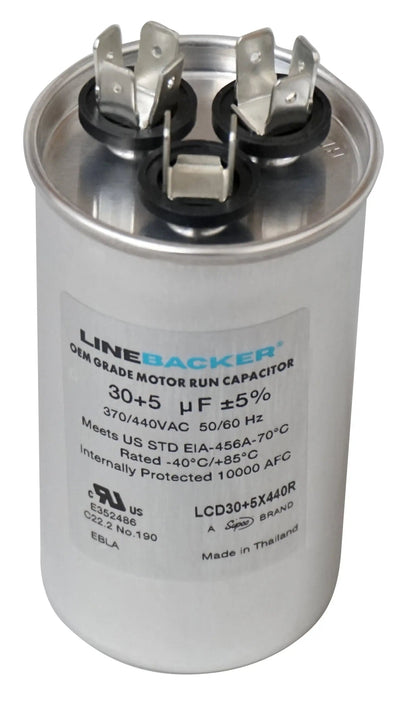 LCD30+5X440R HVAC ROUND DUAL RUN CAPACITOR | 30+5 MFD 370/440 VAC  Parts-O-Matic