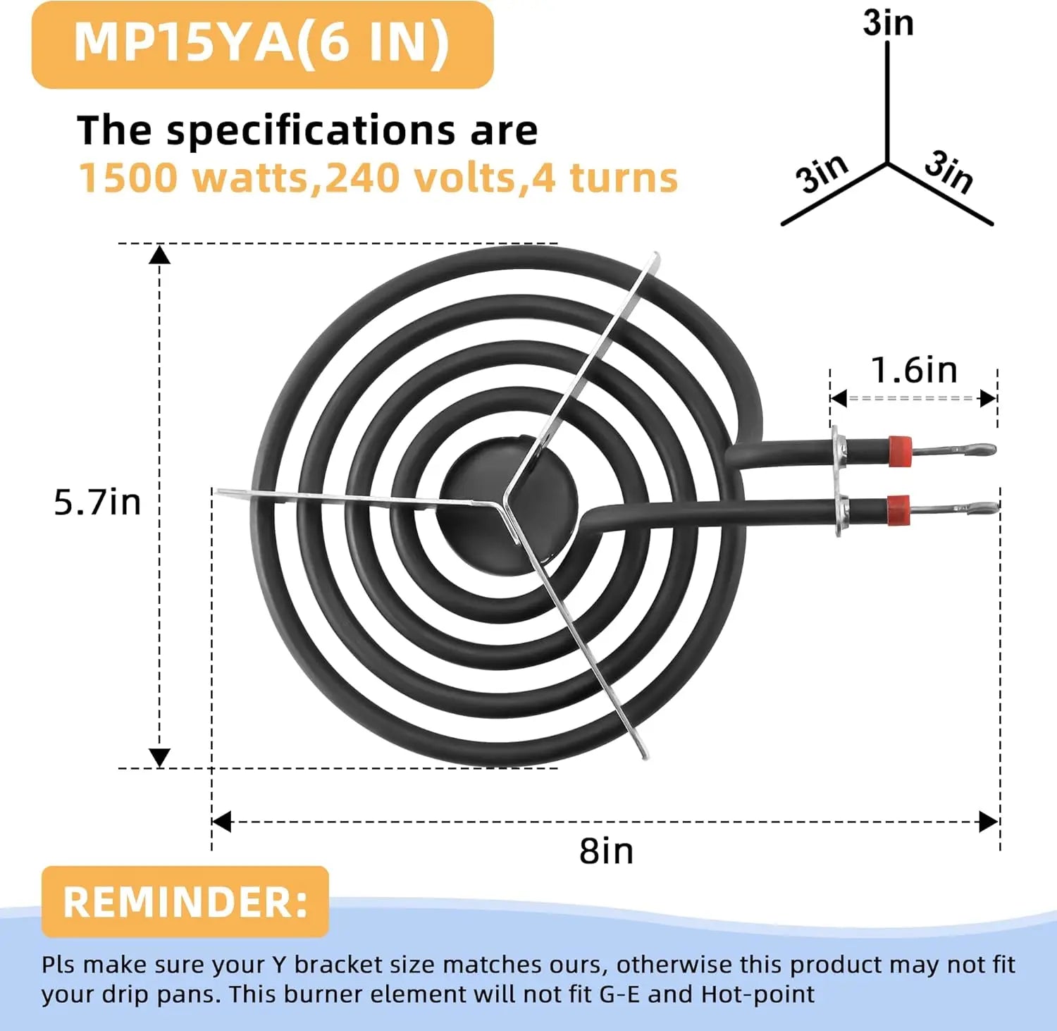 Supco MP15YA 6" Surface Coil Burner Replaces WP660532, WB30T10089  Parts-O-Matic
