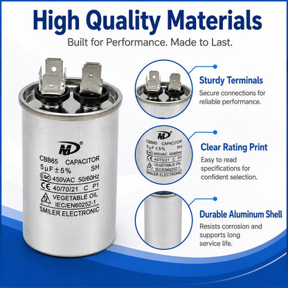 XPC5-450R 5 uF Round Run / Start Capacitor | CBB65 5 uF (MFD) 450 Volts  Parts-O-Matic