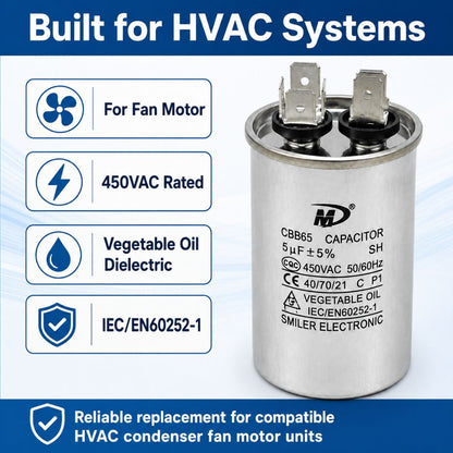XPC5-450R 5 uF Round Run / Start Capacitor | CBB65 5 uF (MFD) 450 Volts  Parts-O-Matic