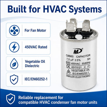 XPC75-450R 7.5 uF Round Run / Start Capacitor | CBB65 7.5 uF (MFD) 450 Volts  Parts-O-Matic