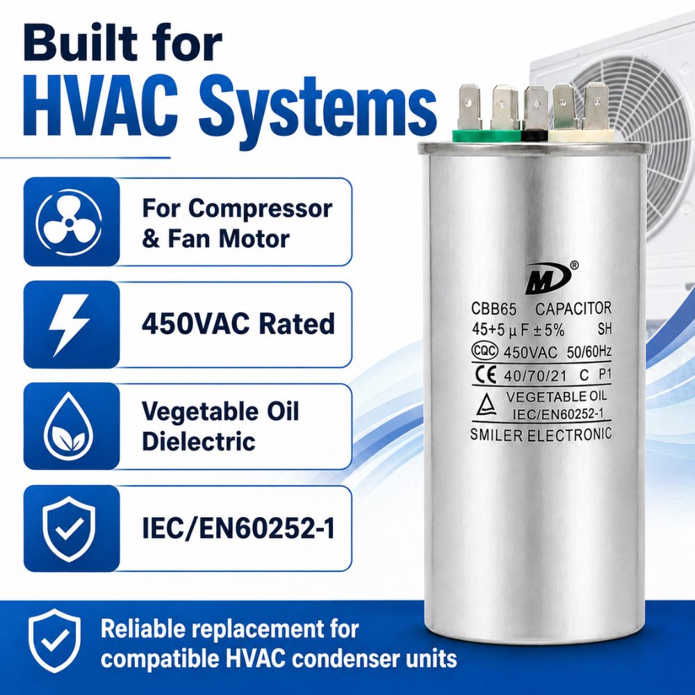 XPDC45X5-450R HVAC ROUND DUAL RUN CAPACITOR | 45+5 MFD 450 Volts  Parts-O-Matic