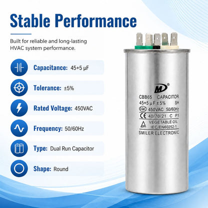 XPDC45X5-450R HVAC ROUND DUAL RUN CAPACITOR | 45+5 MFD 450 Volts  Parts-O-Matic