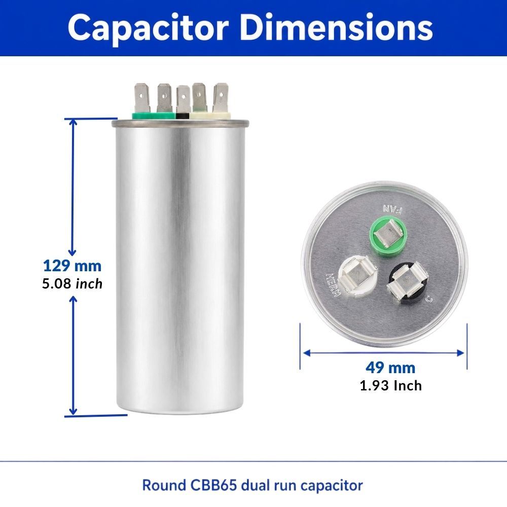 XPDC60X5-450R HVAC ROUND DUAL RUN CAPACITOR | 60+5 MFD 450 Volts  Parts-O-Matic